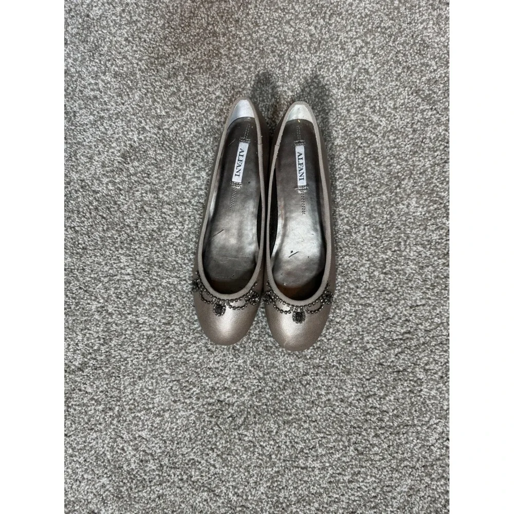 Alfani Aurora Womens Metallic Pewter Leather Upper Balletcore Flats Size 9.5M